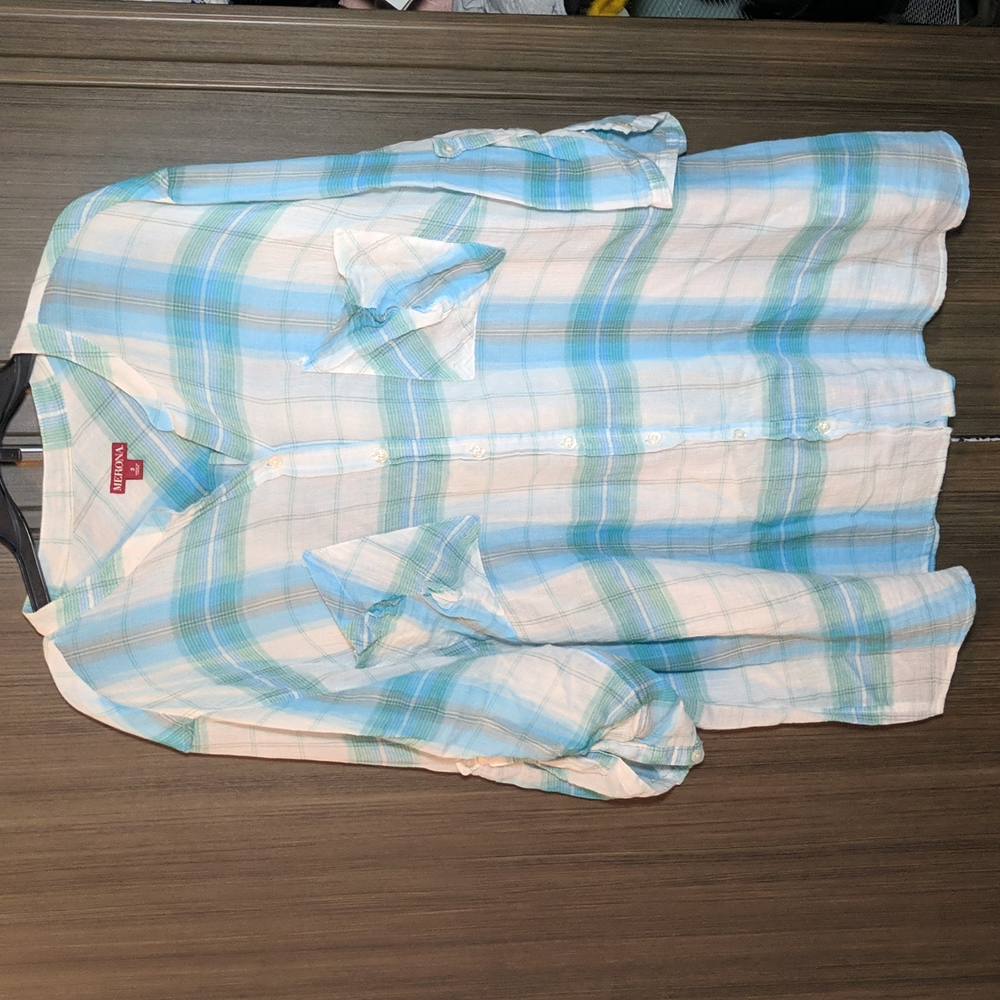 Merona Lightweight 3/4-Sleeve Button Down Plaid Shirt, 3X